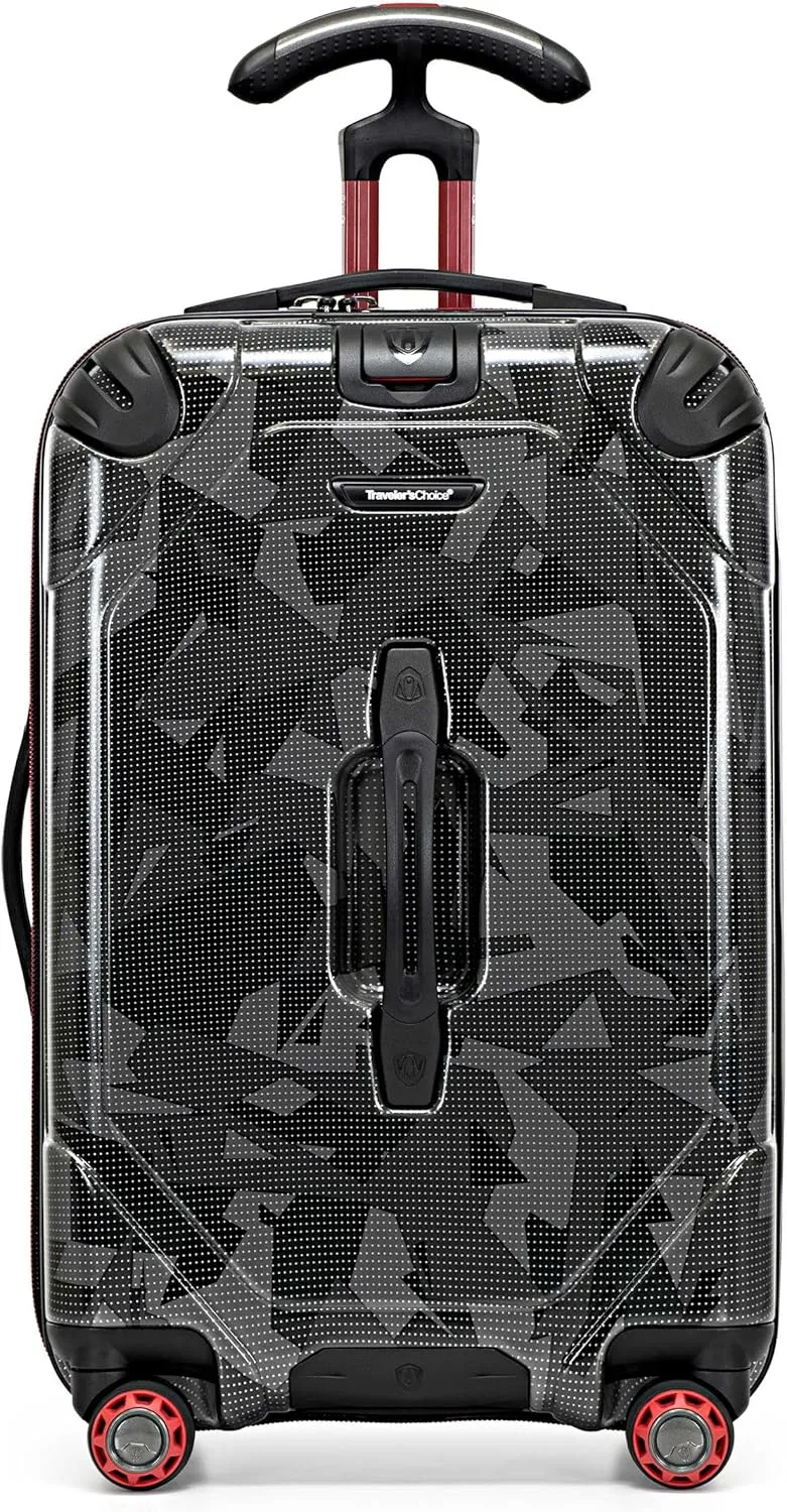 Traveler's Choice Maxporter II Hardside Polycarbonate Suitcase with Spinner Wheels, Gray Camo, 22" Carry-On Luggage