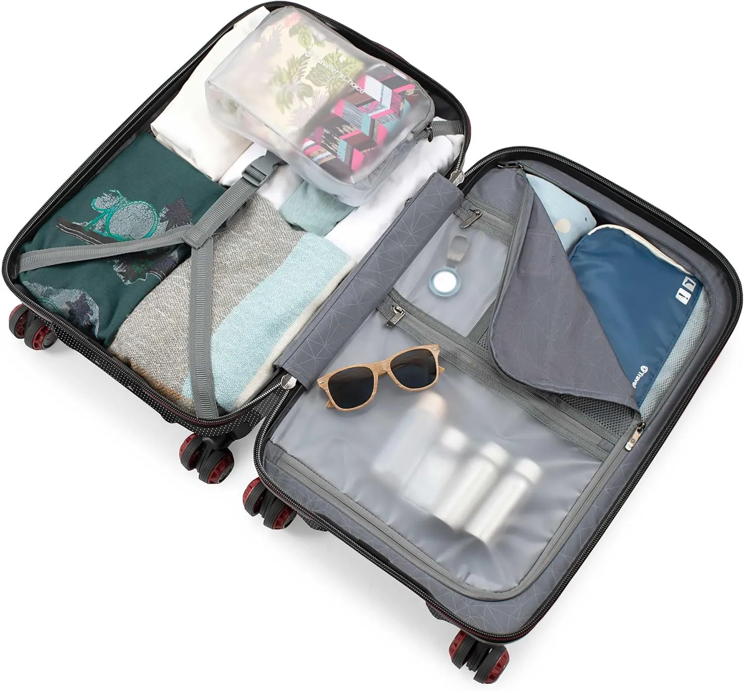 Traveler's Choice Maxporter II Hardside Polycarbonate Suitcase with Spinner Wheels, Gray Camo, 22" Carry-On Luggage