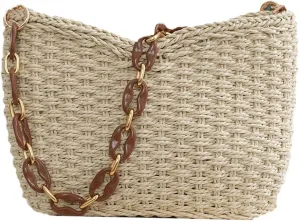Trendy Straw Chain Purse for Women Woven Causal Underarm Purse Summer Shoulder Bag for Beach Travel Sling Hobo Handbag