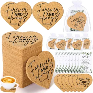 Uiifan 50 Sets Wedding Favors for Guest Heart Shaped Cork Coasters Sets Wedding Gifts Bulk Thank You Cards and Organza Bags Bridal Shower Favors for Souvenirs Engagement Party