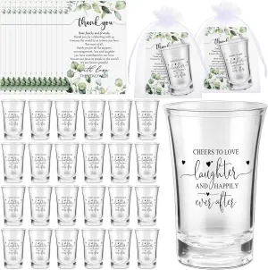 Uiifan 50 Sets Wedding Favors for Guests Acrylic Wedding Short Glasses Cheers to Love Clear Wine Glasses with Thank You Cards Organza Bags for Party Souvenirs Gifts