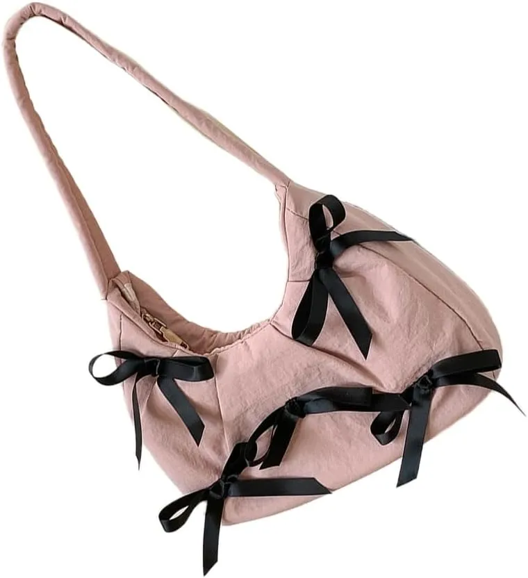 Underarm Bag with Bow Detail Nylon Shoulder Bag Casual Armpit Purse Handbag for Everyday Use