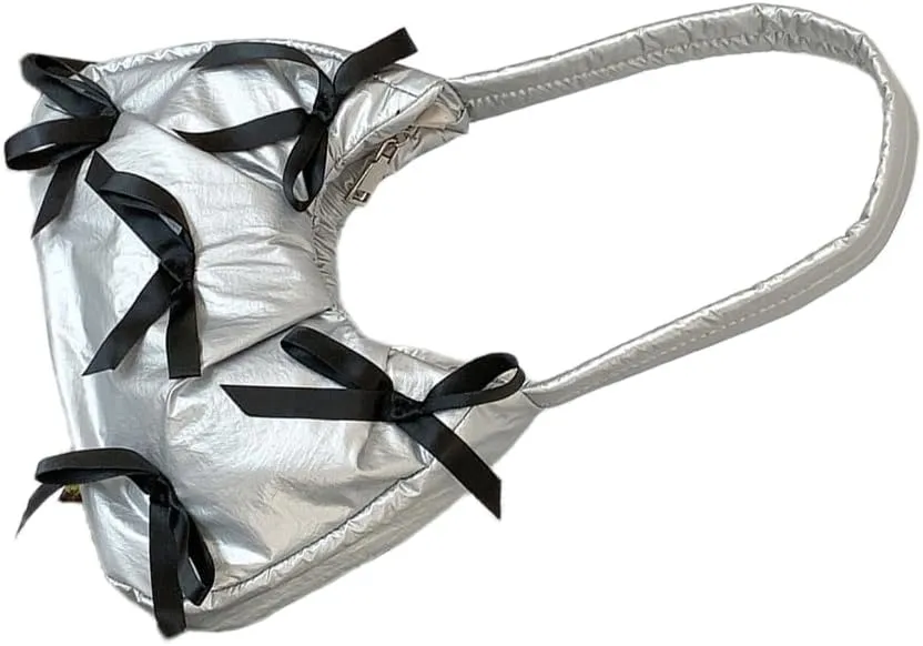 Underarm Bag with Bow Detail Nylon Shoulder Bag Casual Armpit Purse Handbag for Everyday Use