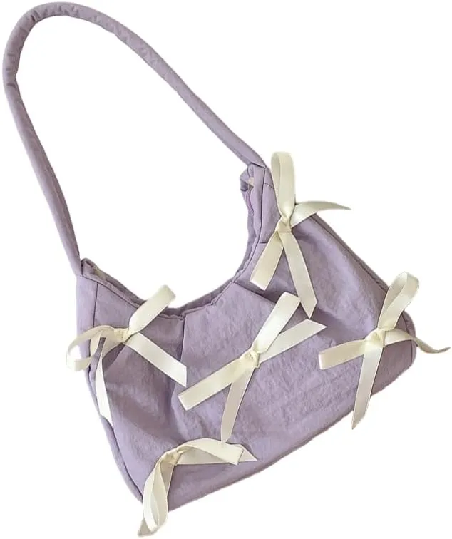 Underarm Bag with Bow Detail Nylon Shoulder Bag Casual Armpit Purse Handbag for Everyday Use