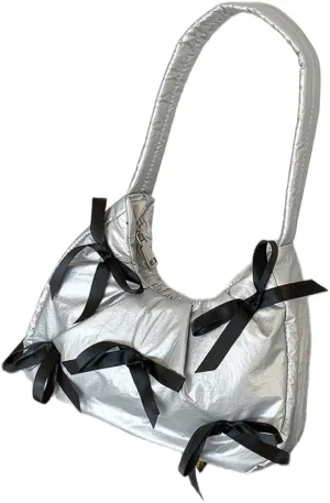 Underarm Bag with Bow Detail Nylon Shoulder Bag Casual Armpit Purse Handbag for Everyday Use