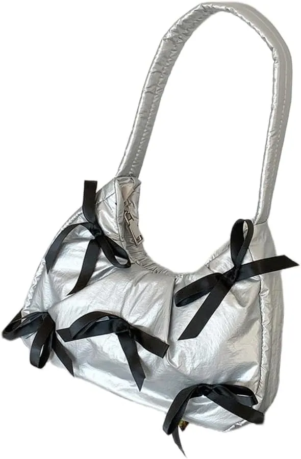 Underarm Bag with Bow Detail Nylon Shoulder Bag Casual Armpit Purse Handbag for Everyday Use