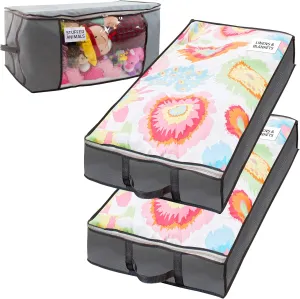Underbed Storage Bag 2 Large Under-the-Bed Storage Containers and Organizer Bin Reinforced Handles Metal Zipper Foldable Under-Bed Storage Bags and Containers by Nest Neatly, Gray