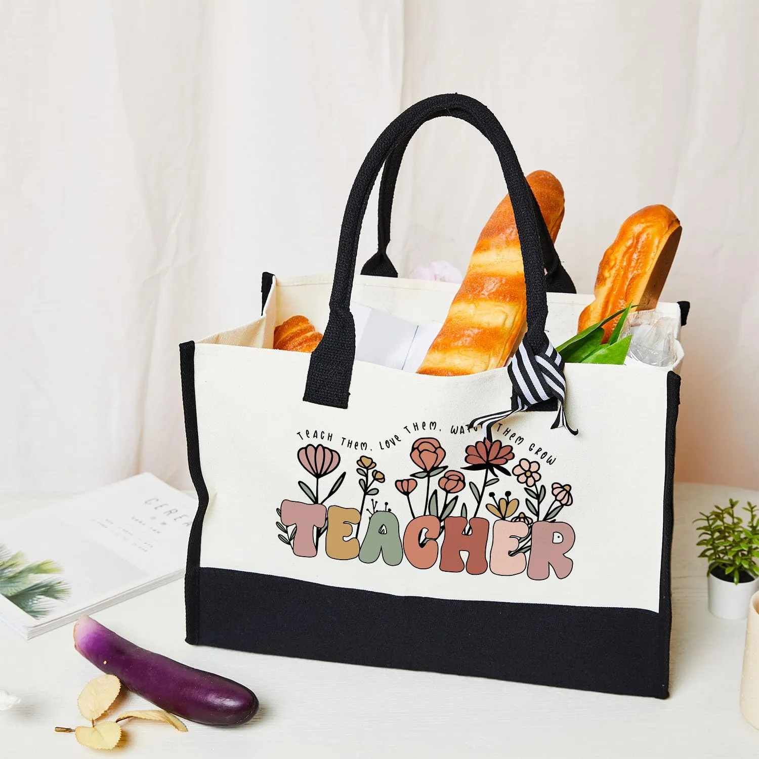 Undergo Teacher Tote Bags for Women - Canvas Tote Bag & Makeup Bag, Black, 17 x 11.8 x 7.8 inches, Adult Female Teachers