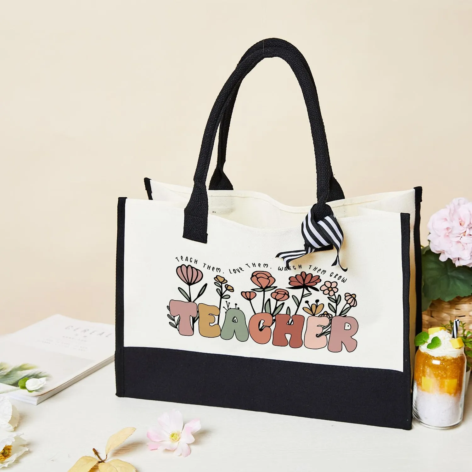 Undergo Teacher Tote Bags for Women - Canvas Tote Bag & Makeup Bag, Black, 17 x 11.8 x 7.8 inches, Adult Female Teachers