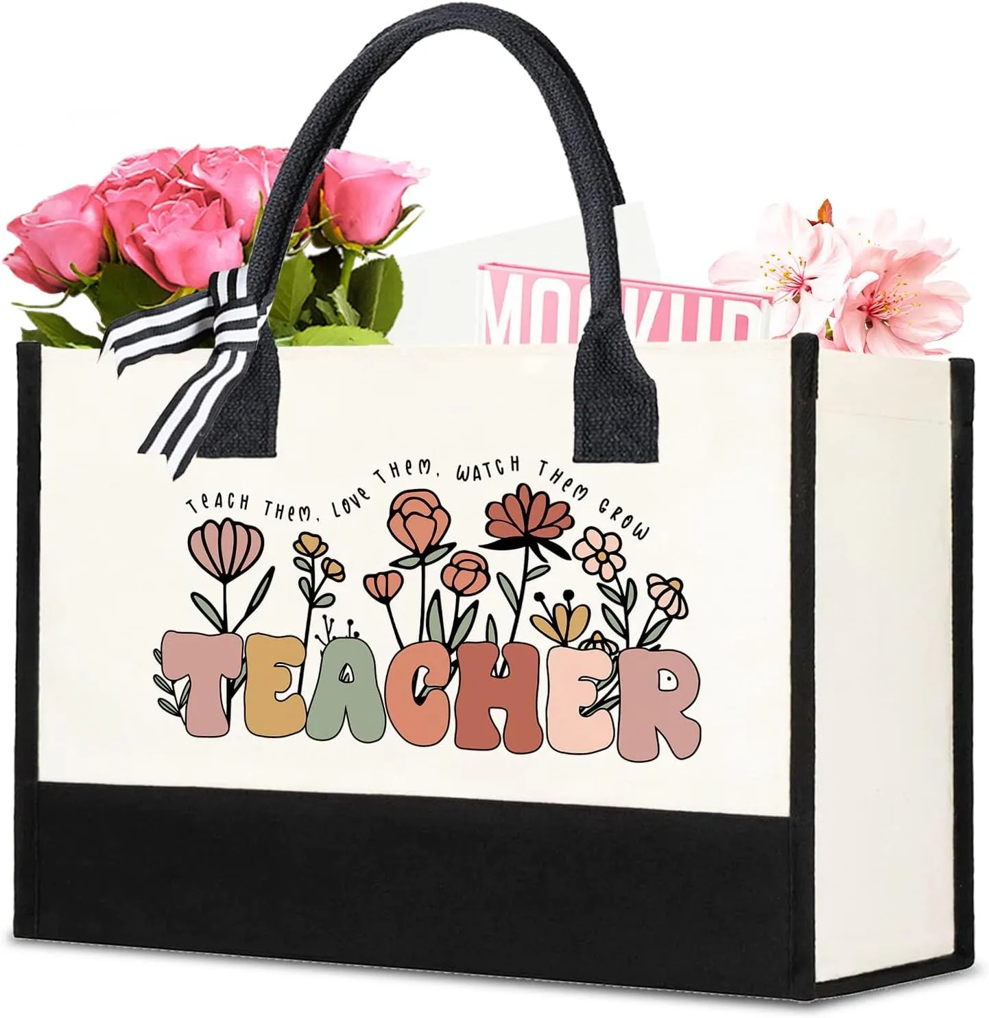 Undergo Teacher Tote Bags for Women - Canvas Tote Bag & Makeup Bag, Black, 17 x 11.8 x 7.8 inches, Adult Female Teachers