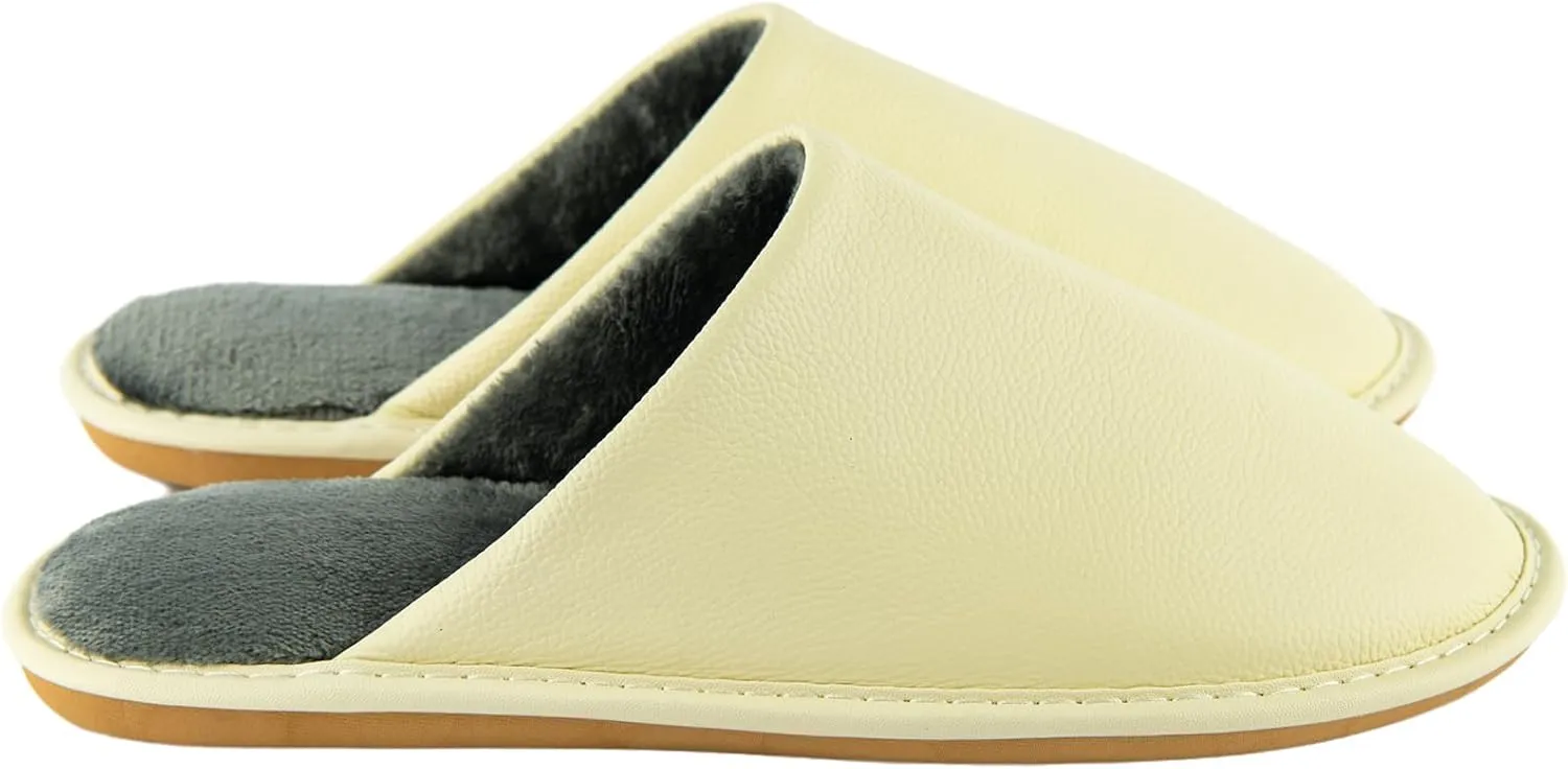 Unisex Genuine Leather House Slippers for Men and Women, Indoor Slip-On Slippers, Non-Slip Sole, Soft Lining, Comfortable and Durable Home Shoes
