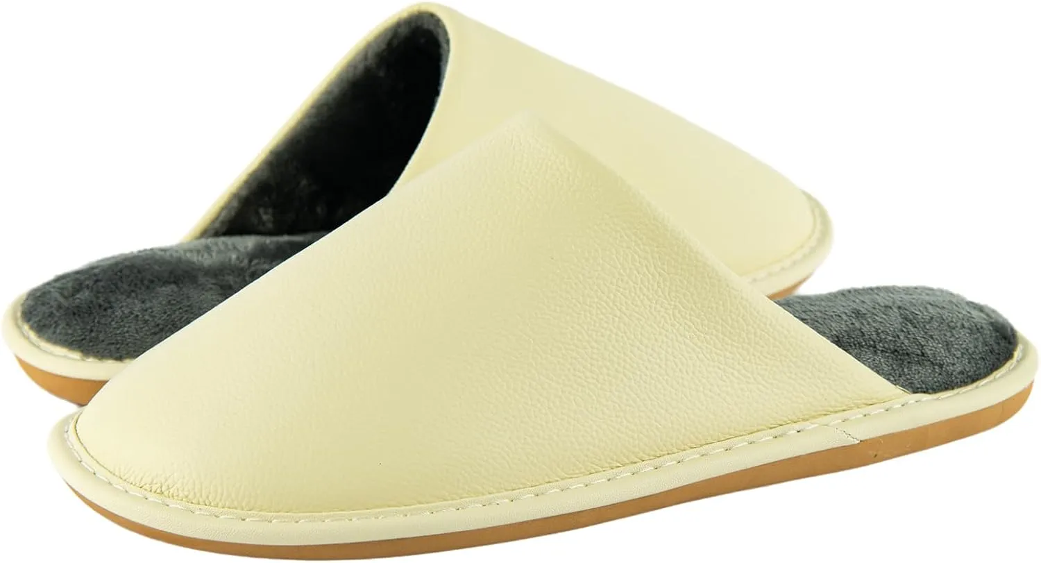 Unisex Genuine Leather House Slippers for Men and Women, Indoor Slip-On Slippers, Non-Slip Sole, Soft Lining, Comfortable and Durable Home Shoes