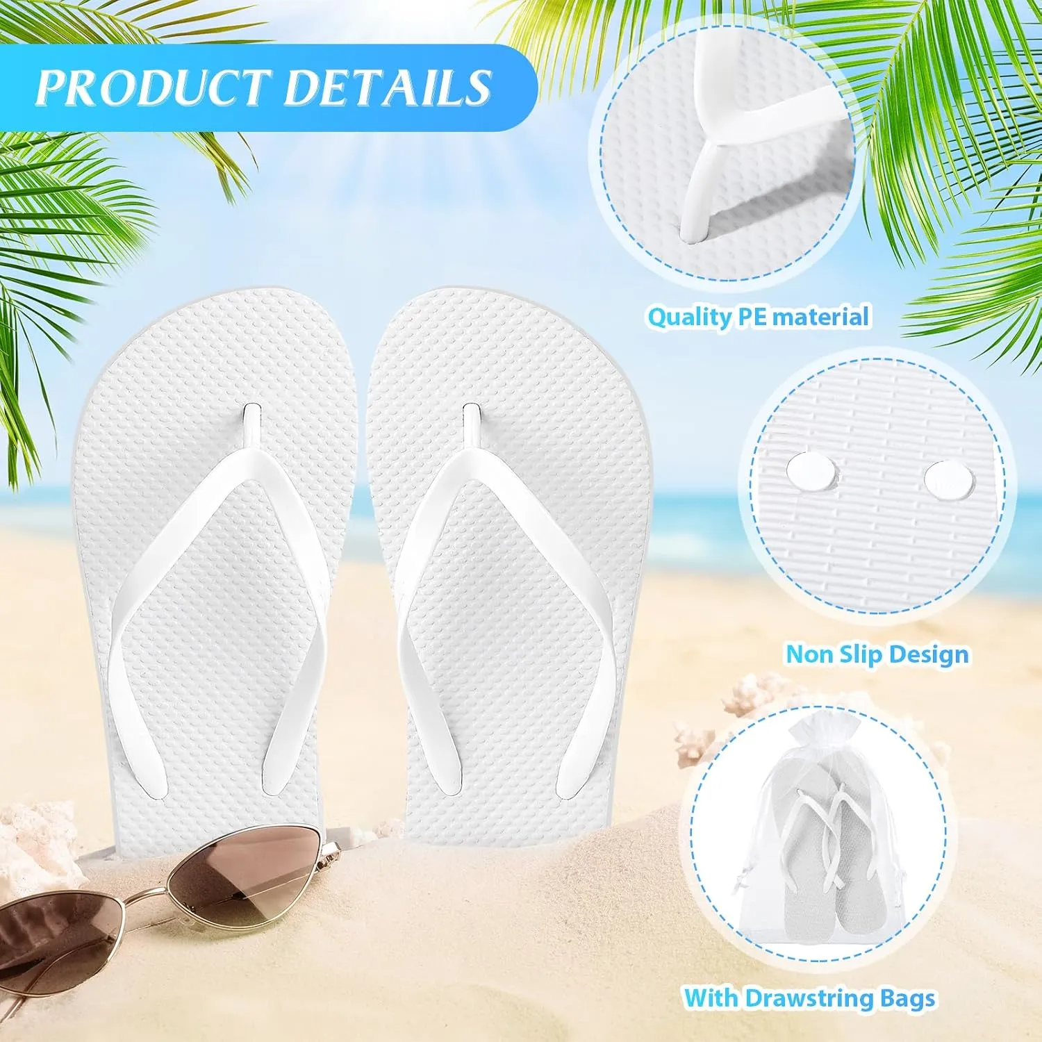 Unittype 24 Pairs Flip Flops Bulk for Wedding Guest Slippers Wedding Flip Flops with Cards Bags for Pool Beach Party