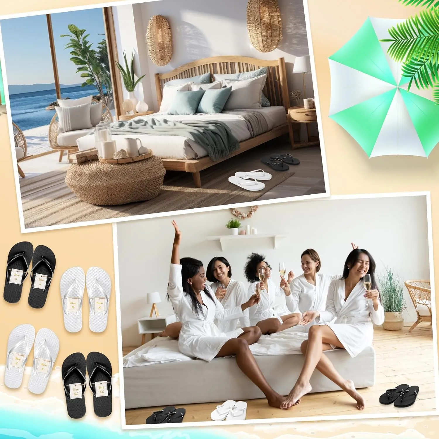 Unittype 24 Pairs Flip Flops Bulk for Wedding Guest Slippers Wedding Flip Flops with Cards Bags for Pool Beach Party