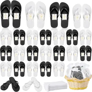 Unittype 24 Pairs Flip Flops Bulk for Wedding Guest Slippers Wedding Flip Flops with Cards Bags for Pool Beach Party