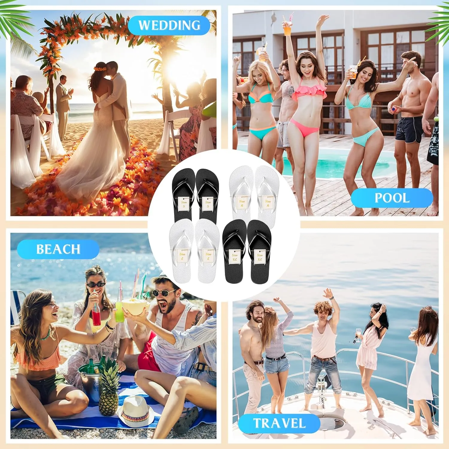 Unittype 24 Pairs Flip Flops Bulk for Wedding Guest Slippers Wedding Flip Flops with Cards Bags for Pool Beach Party