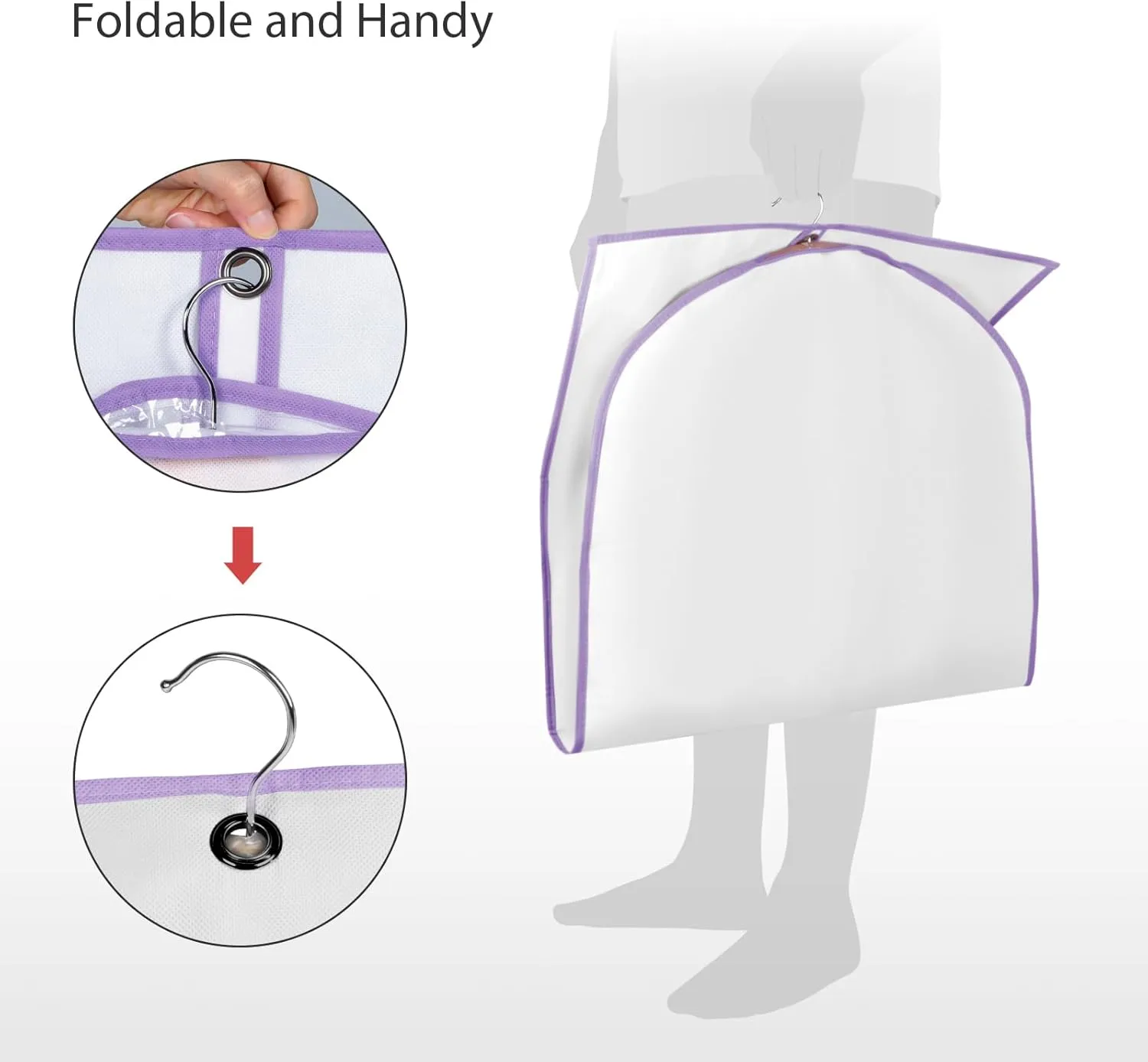 Univivi 40"Garment Bag for Storage,Short Dresses Garment Bag for Woman with Clear Window and ID Card Holder for T-shirt,Coat, Jacket,White/Purple,Set of 5
