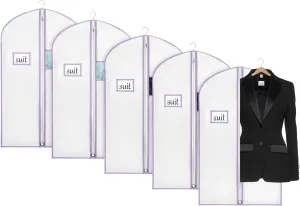 Univivi 40"Garment Bag for Storage,Short Dresses Garment Bag for Woman with Clear Window and ID Card Holder for T-shirt,Coat, Jacket,White/Purple,Set of 5