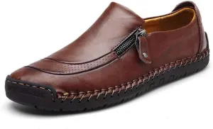 UPIShi Mens Driving Oxford Leather Casual Slip-on Sneaker Stitched Flats Penny Loafers Lightweight Shoes