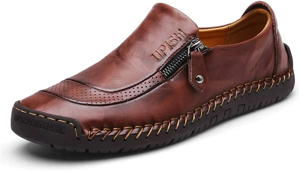 UPIShi Mens Driving Oxford Leather Casual Slip-on Sneaker Stitched Flats Penny Loafers Lightweight Shoes