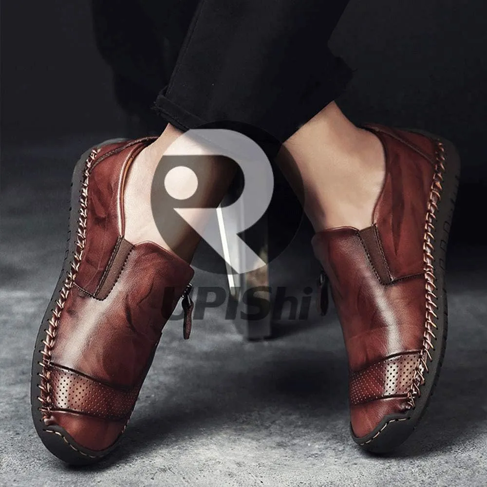 UPIShi Mens Driving Oxford Leather Casual Slip-on Sneaker Stitched Flats Penny Loafers Lightweight Shoes