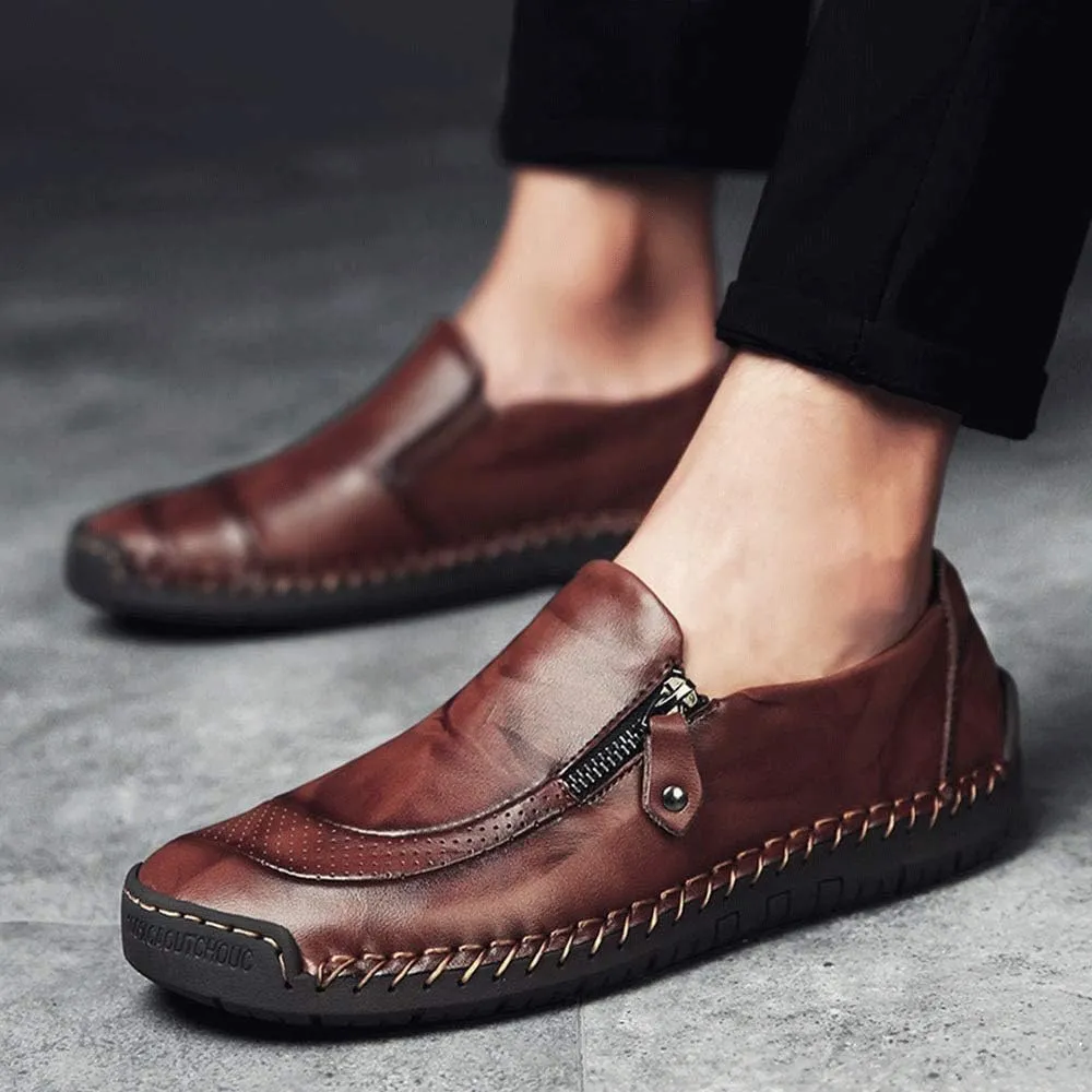 UPIShi Mens Driving Oxford Leather Casual Slip-on Sneaker Stitched Flats Penny Loafers Lightweight Shoes