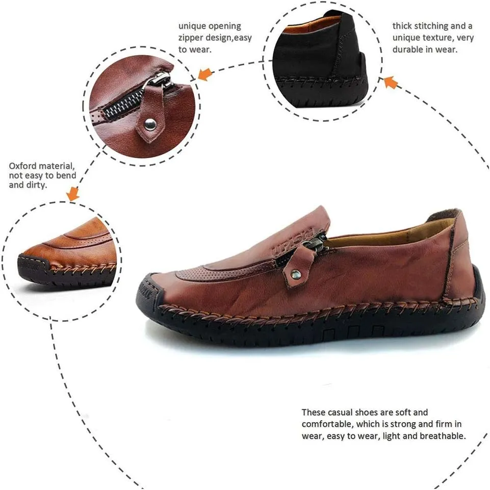 UPIShi Mens Driving Oxford Leather Casual Slip-on Sneaker Stitched Flats Penny Loafers Lightweight Shoes