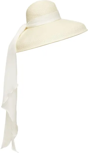 Utopiat MIU Oversized Straw Holiday Beach Natural White Hat W/Silk Scarf