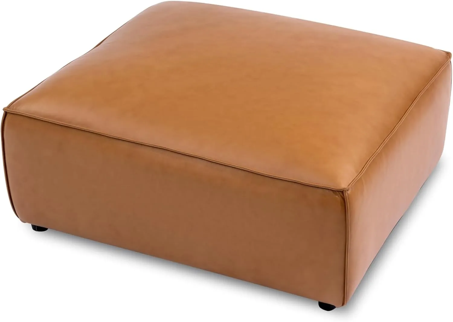 Valencia Nathan 34" Ottoman - 100% Full Aniline Leather Modern Modular Home Decor Ottoman for Lounge and Living Room High-Resilience Foam Comfortable (Cognac)