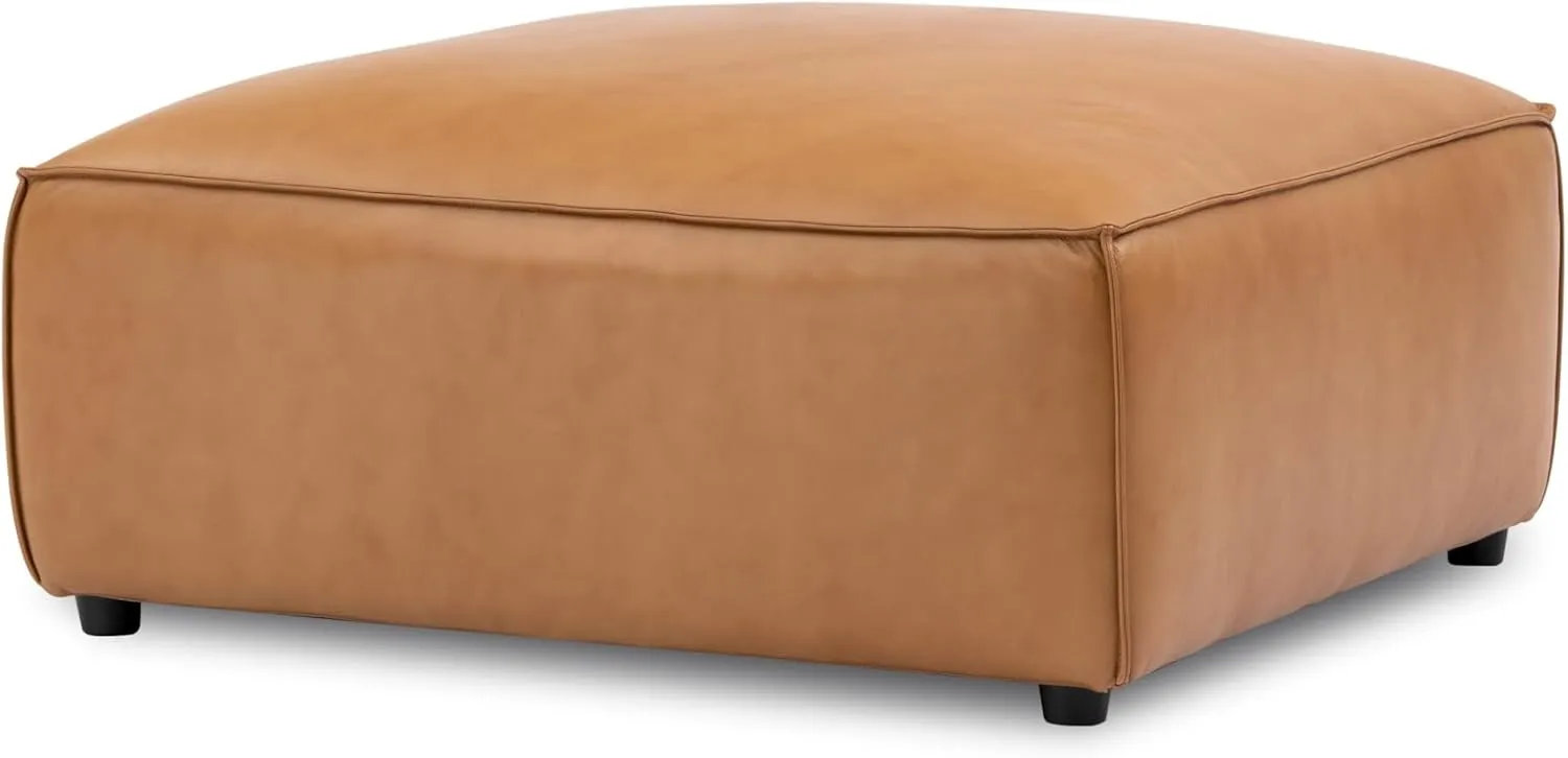 Valencia Nathan 34" Ottoman - 100% Full Aniline Leather Modern Modular Home Decor Ottoman for Lounge and Living Room High-Resilience Foam Comfortable (Cognac)