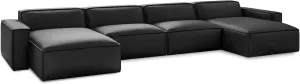 Valencia Nathan Napa Leather Couch - 4 Seats with 2 Chaises Sectional Sofa - 100% Full Aniline Leather Modern Sofa for Lounge and Living Room Solid Wood Frame and High-Resilience Foam Couch (Black)