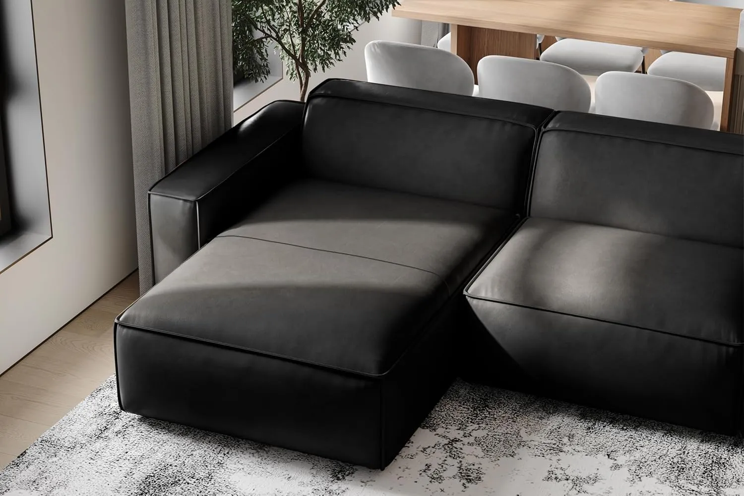 Valencia Nathan Napa Leather Couch - 4 Seats with 2 Chaises Sectional Sofa - 100% Full Aniline Leather Modern Sofa for Lounge and Living Room Solid Wood Frame and High-Resilience Foam Couch (Black)