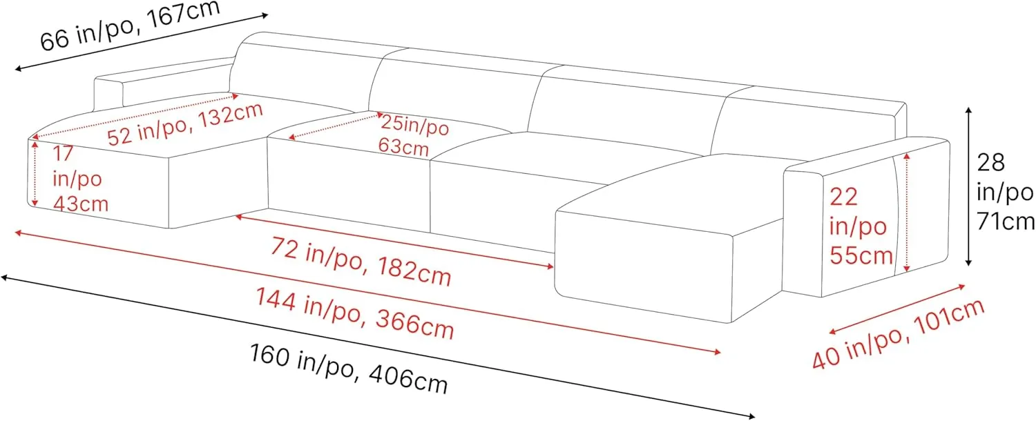 Valencia Nathan Napa Leather Couch - 4 Seats with 2 Chaises Sectional Sofa - 100% Full Aniline Leather Modern Sofa for Lounge and Living Room Solid Wood Frame and High-Resilience Foam Couch (Black)