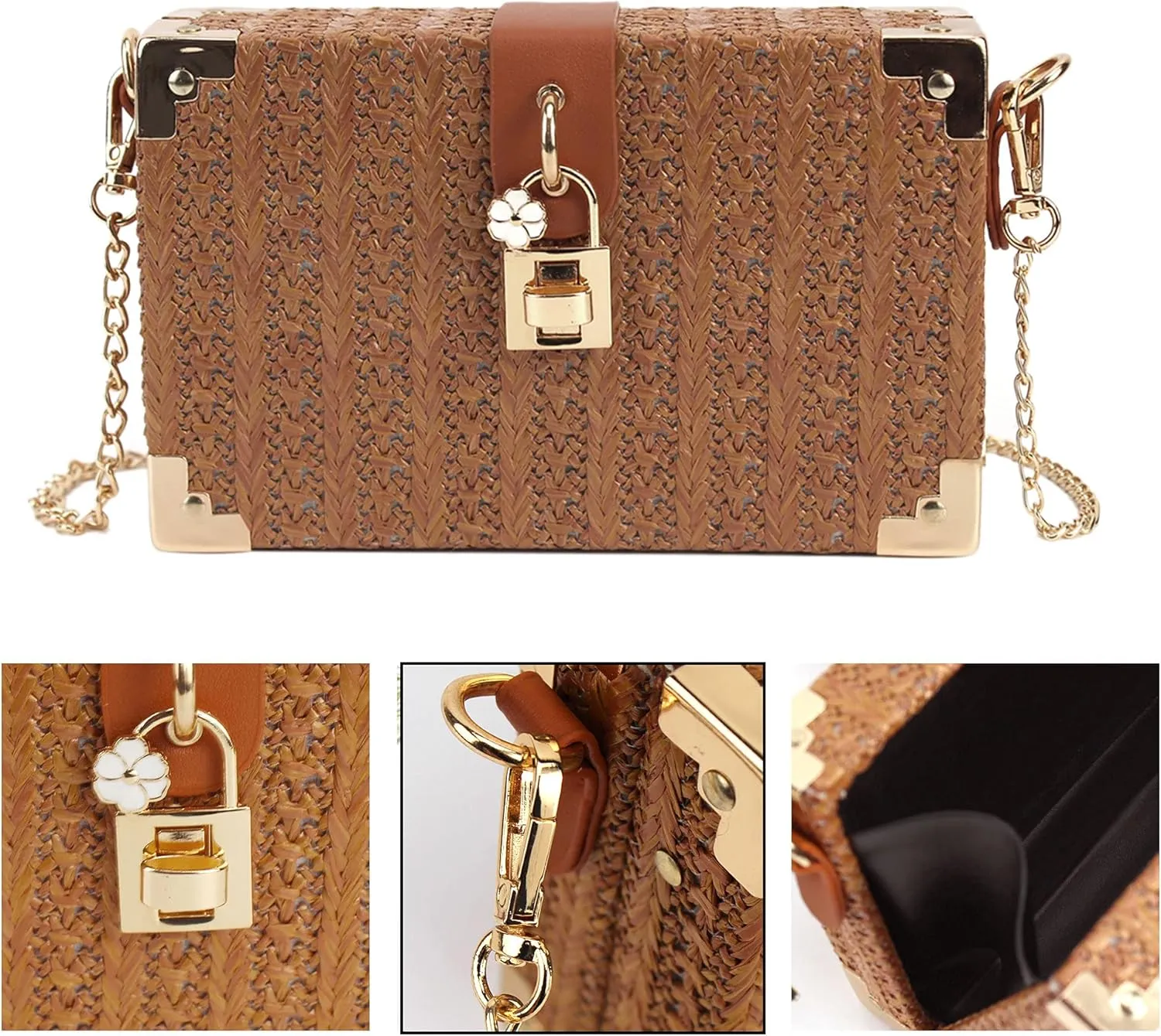 Van Caro Handwoven Cotton Straw Shoulder Bag Crochet Tassel Beach Bohemian Purse for Women