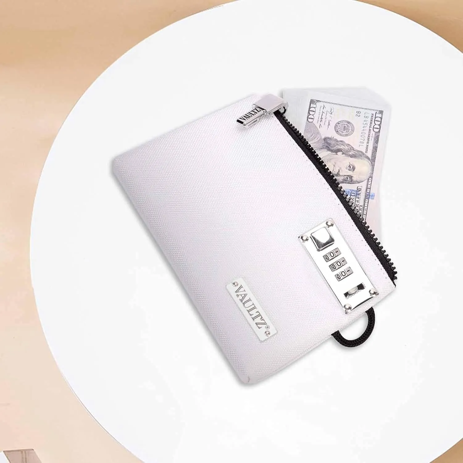 Vaultz Money Bag with Lock - 7 x 10 Inch, Men & Women's Locking Accessories Pouch for Cash, Bank Deposits, Wallet, Medicine, Phone and Credit Cards - WHITE