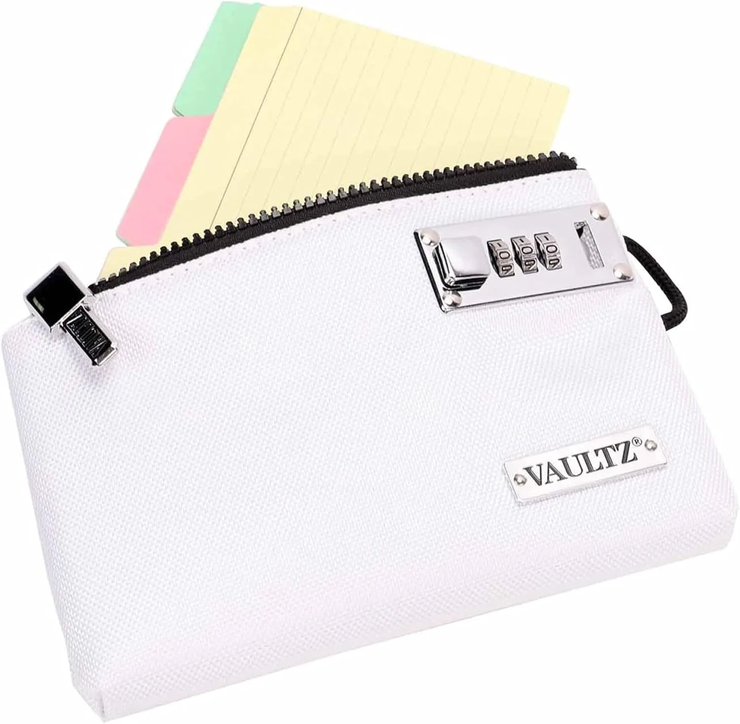 Vaultz Money Bag with Lock - 7 x 10 Inch, Men & Women's Locking Accessories Pouch for Cash, Bank Deposits, Wallet, Medicine, Phone and Credit Cards - WHITE