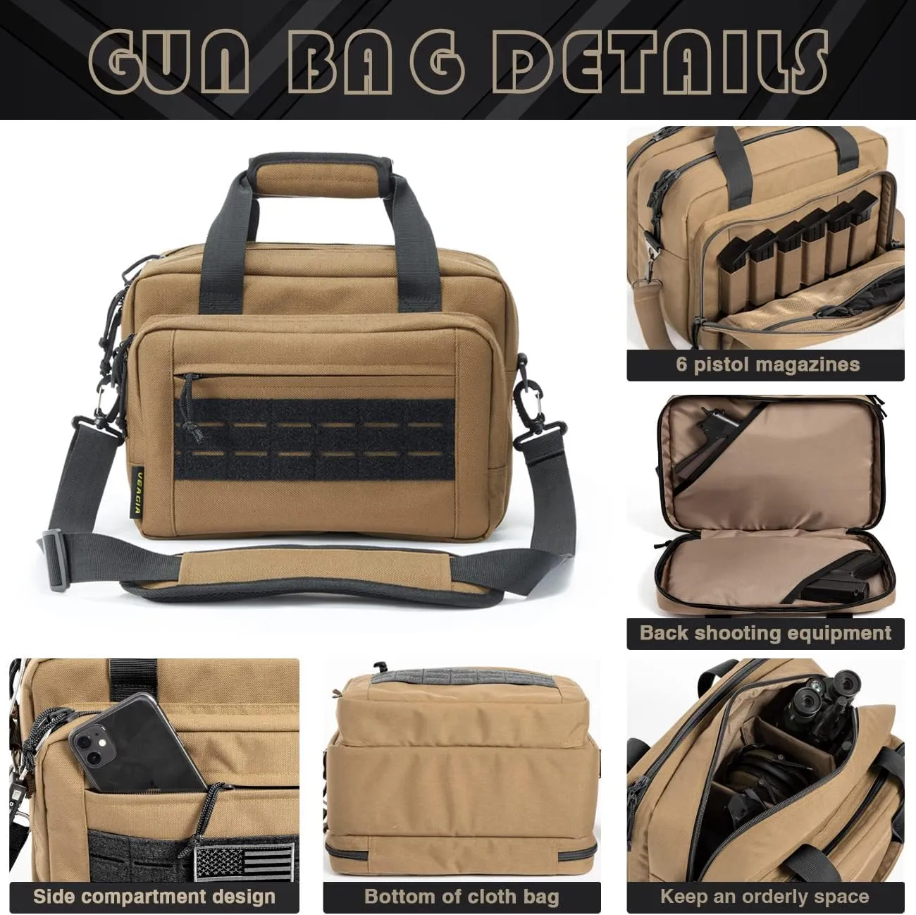 VEAGIA Range Bag,Pistol Case,Gun Range Bags For Handguns And Ammo Pouch 2 Pistols Soft Carrying Shooting Bag