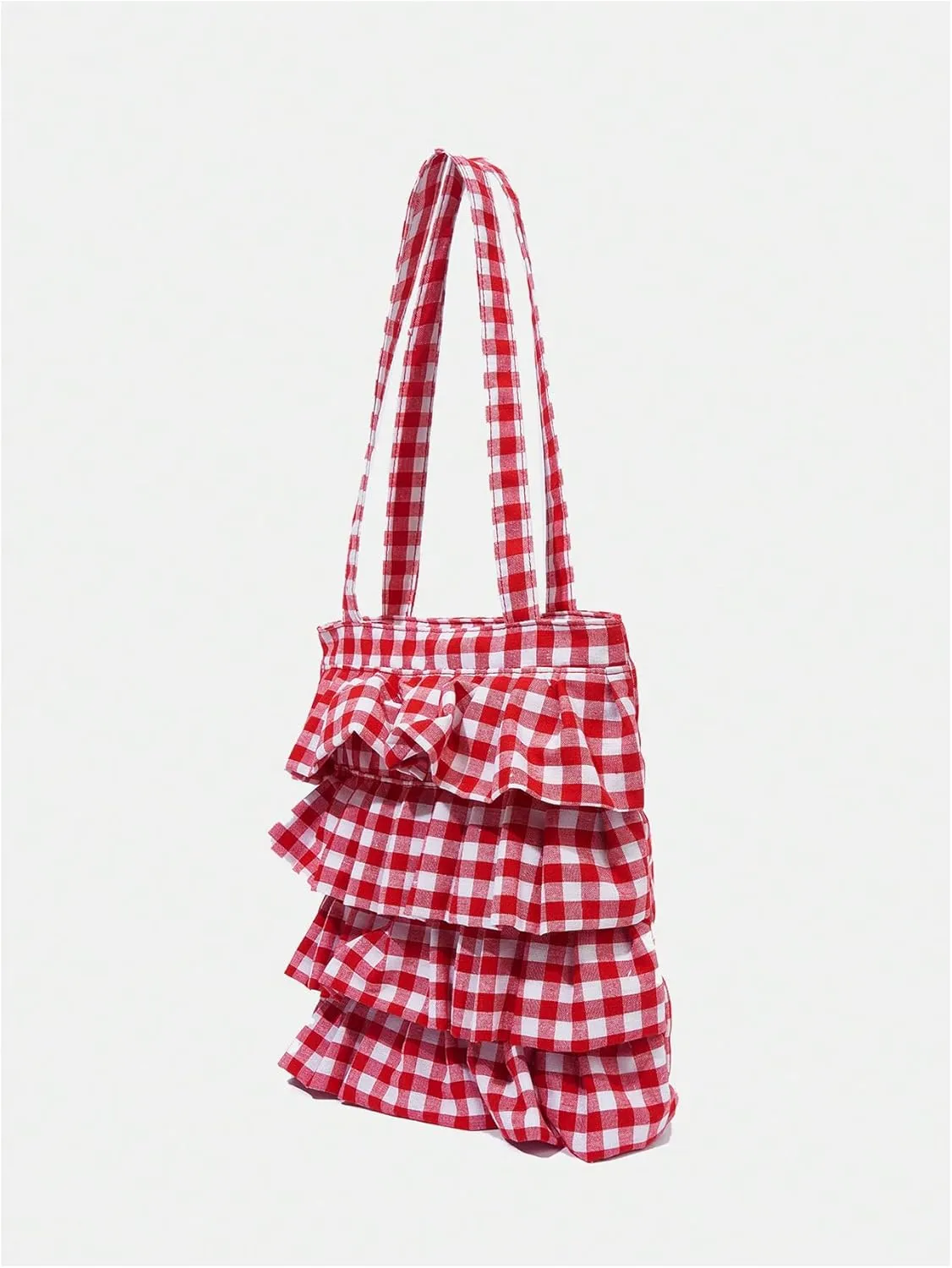 Verdusa Women's Ruffle Trim Plaid Print Tote Bag Casual Shoulder Bags