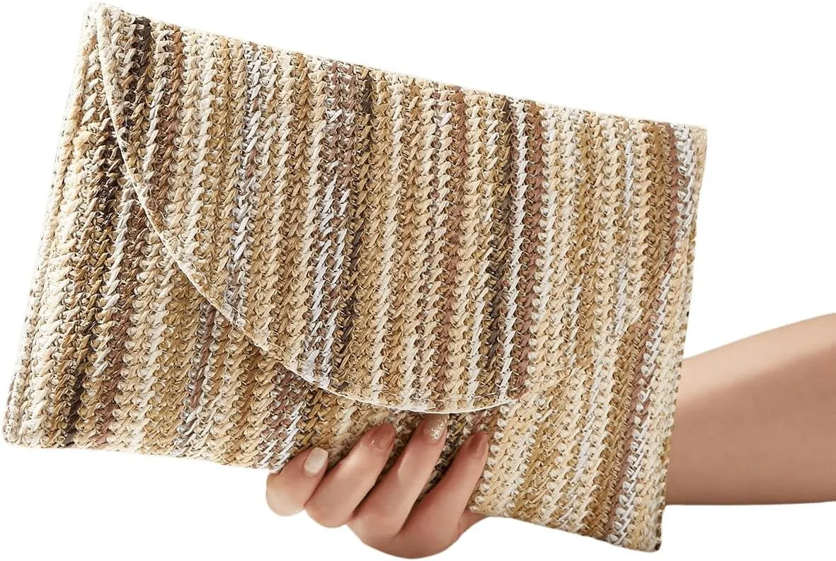 Verdusa Women's Woven Clutch Bag Flap Square Straw Handbags Evening Purses