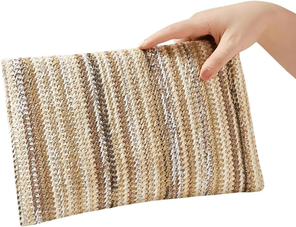 Verdusa Women's Woven Clutch Bag Flap Square Straw Handbags Evening Purses