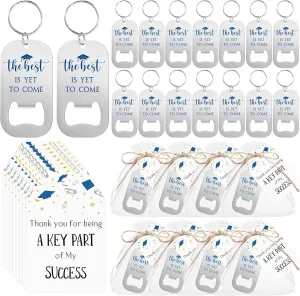 Vesici 30 Sets Graduation Party Favors 30 Beer Bottle Opener Keychains Bulk The Best is Yet to Come Keychains with Thank You Cards and Organza Bags 2025 Graduation Ceremony Party Guest Gifts (Blue)