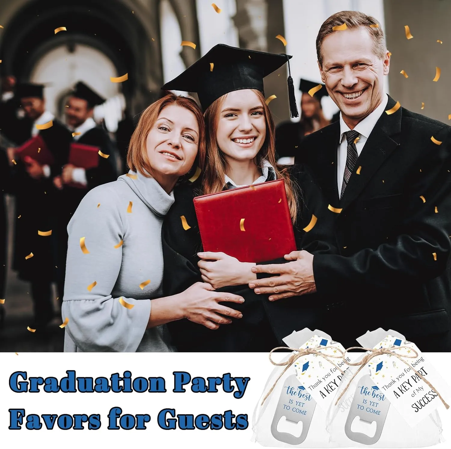 Vesici 30 Sets Graduation Party Favors 30 Beer Bottle Opener Keychains Bulk The Best is Yet to Come Keychains with Thank You Cards and Organza Bags 2025 Graduation Ceremony Party Guest Gifts (Blue)