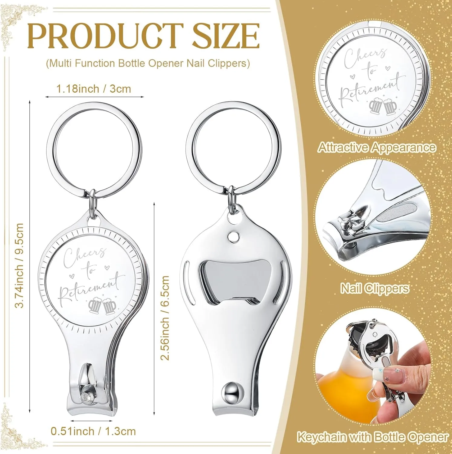 Vesici 50 Sets Retirement Party Favors for Guest 3 in 1 Nail Clippers Bottle Opener Keychain with Thank You Cards Organza Bags Cheers to Retirement Gifts for Employee Coworker Souvenirs Party Favors