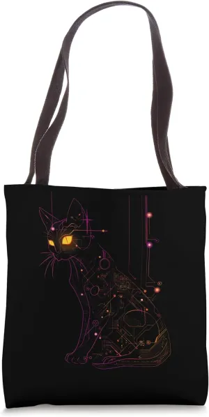 Victorian Gothic Cyberpunk Cat with cybernetic enhancements Tote Bag