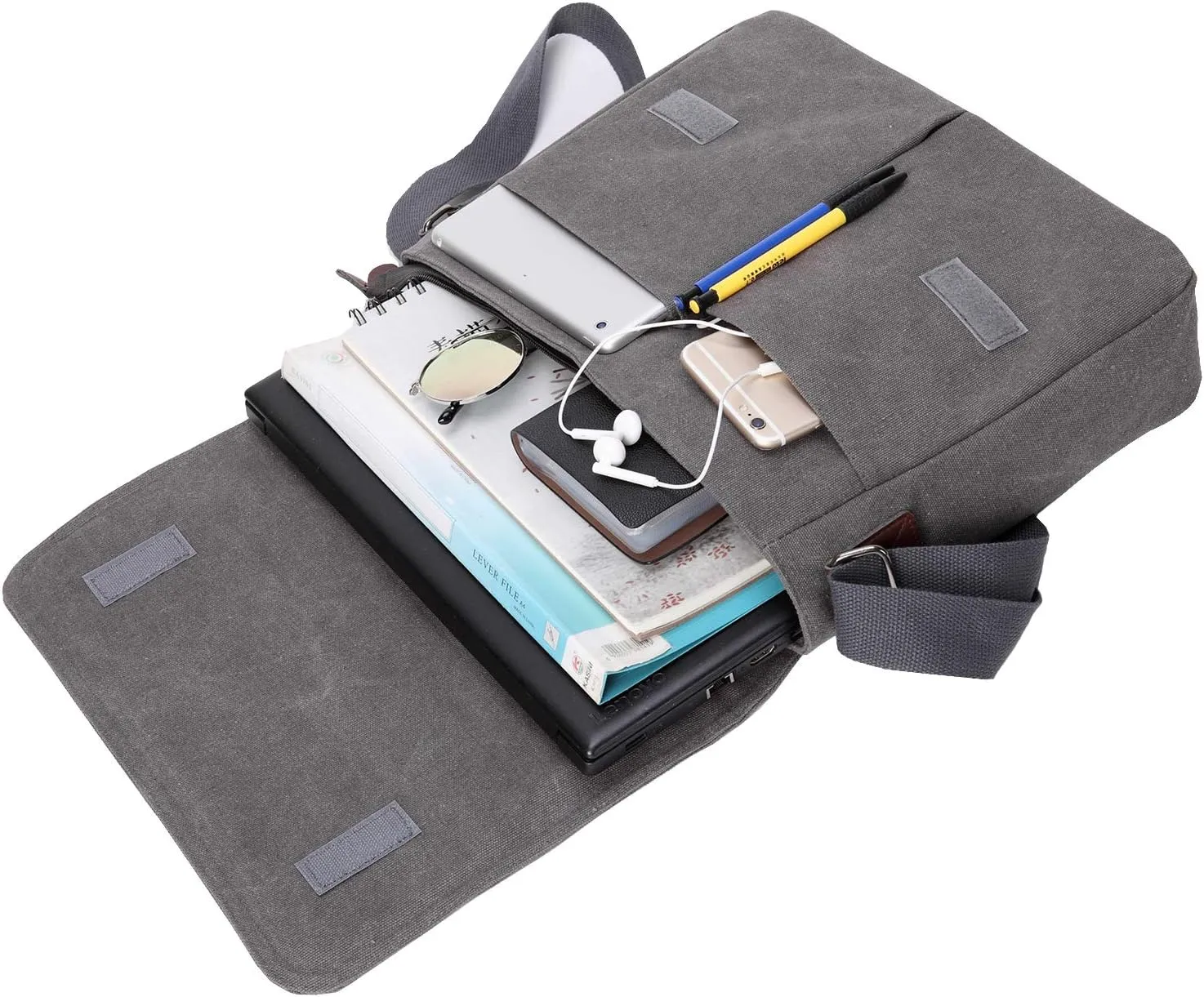 Vintage Canvas Satchel Messenger Bag for Men Women,Travel Shoulder bag 13.5" Laptop Bags Bookbag (Grey)