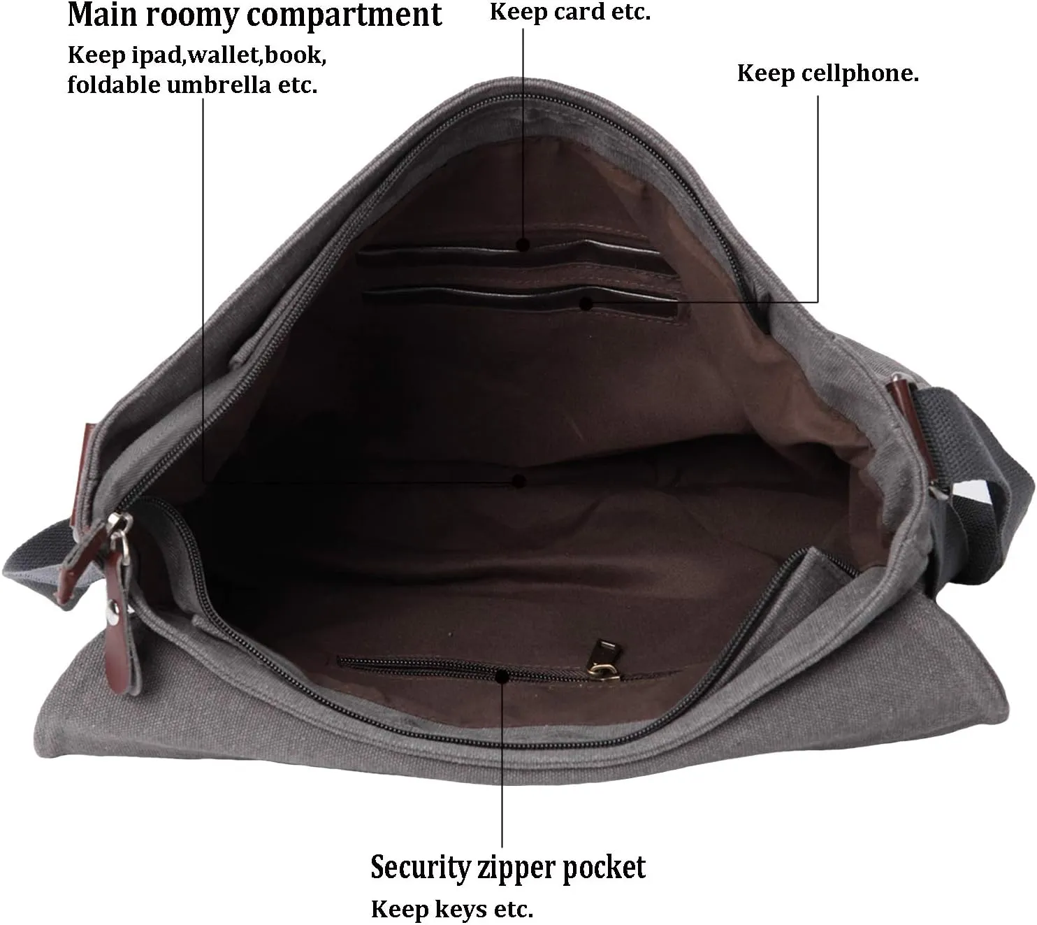 Vintage Canvas Satchel Messenger Bag for Men Women,Travel Shoulder bag 13.5" Laptop Bags Bookbag (Grey)