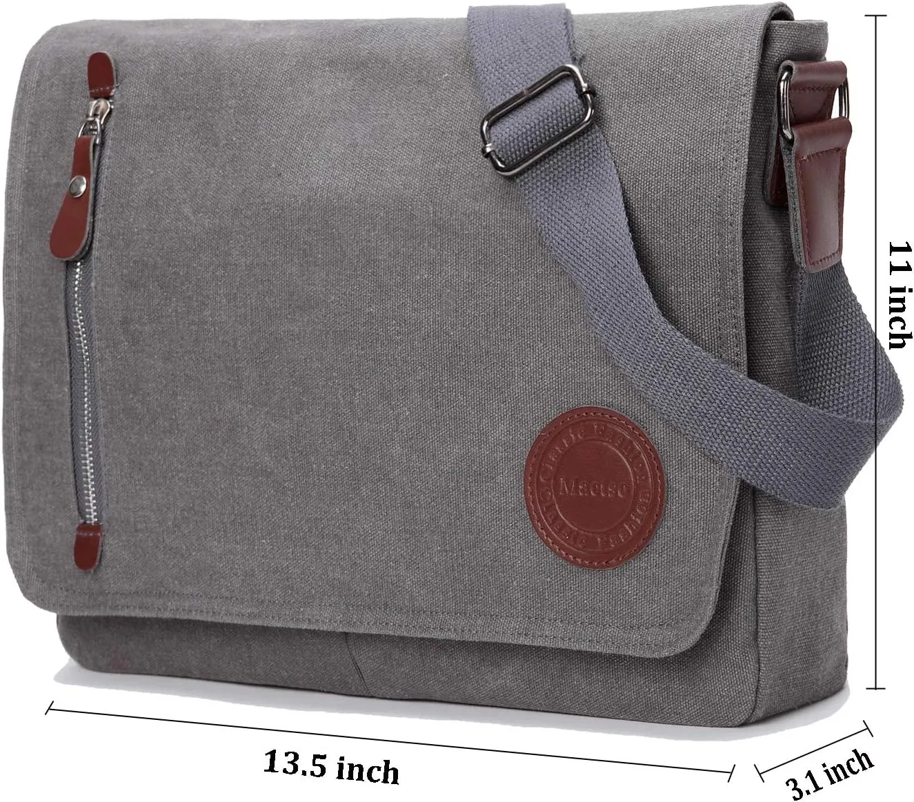 Vintage Canvas Satchel Messenger Bag for Men Women,Travel Shoulder bag 13.5" Laptop Bags Bookbag (Grey)
