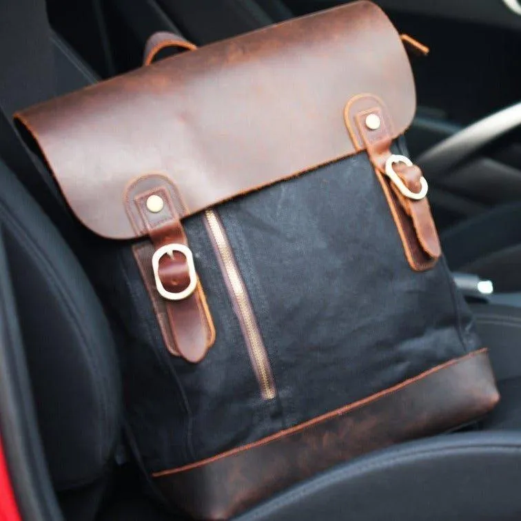 Vintage Leather and Canvas Backpack for Mens