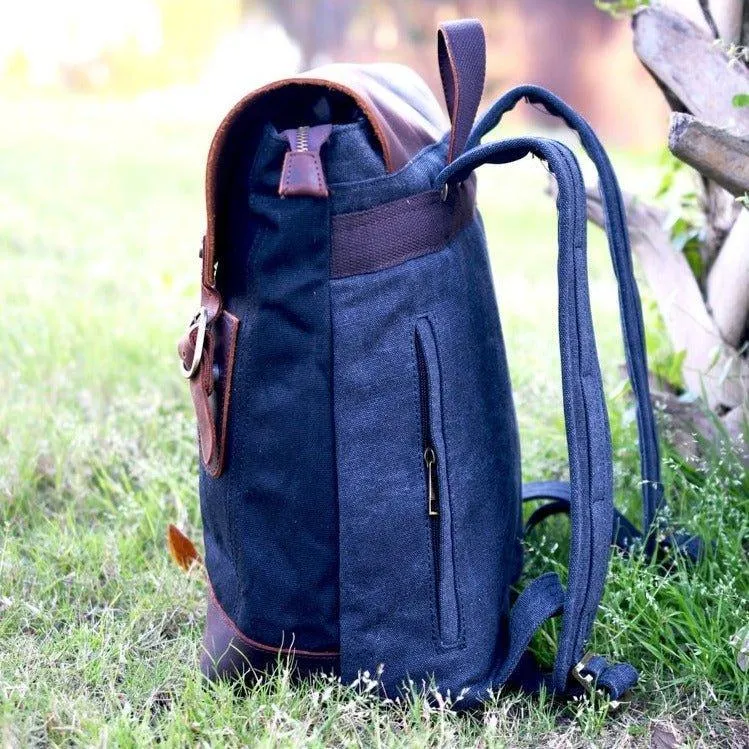 Vintage Leather and Canvas Backpack for Mens