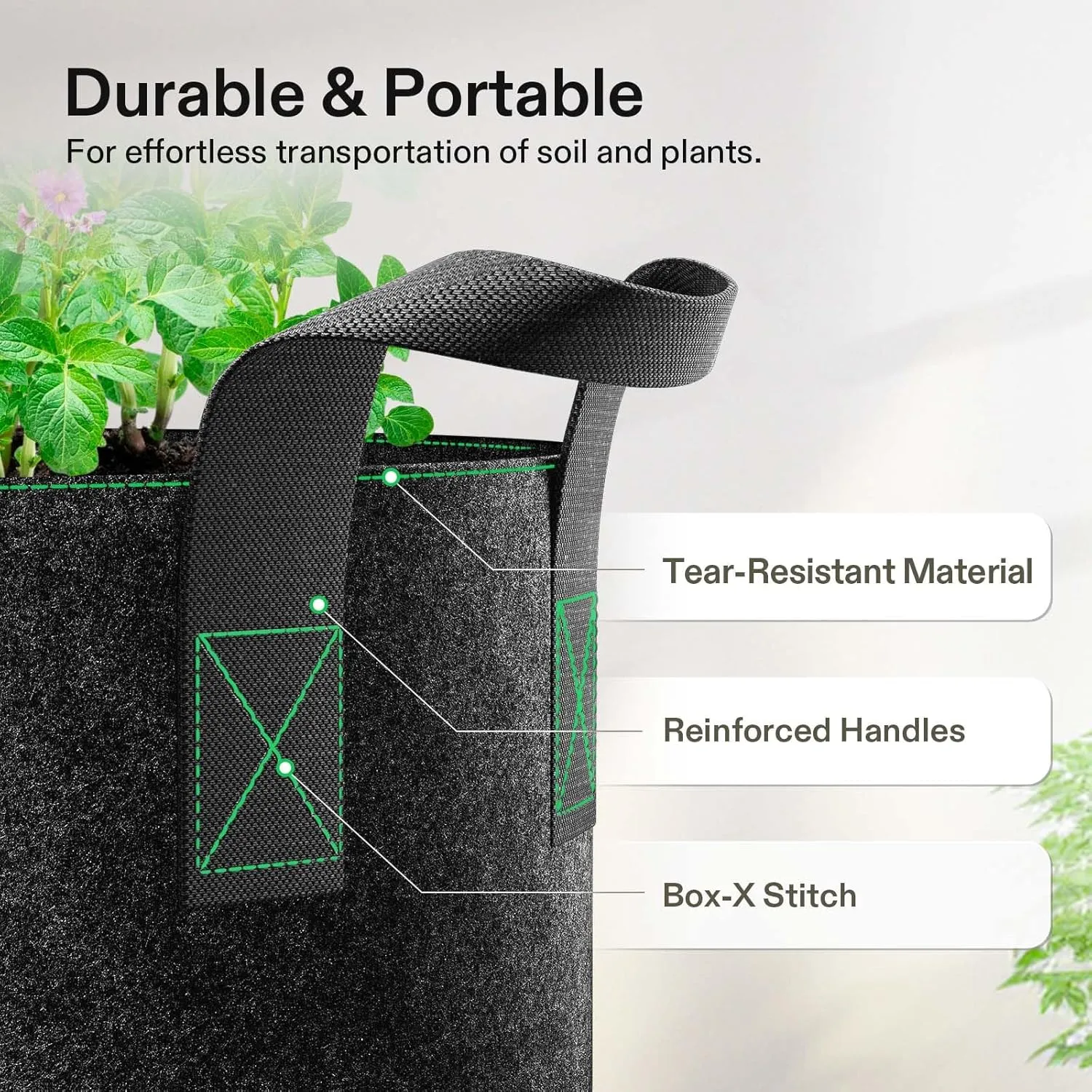 VIVOSUN 10-Pack 3 Gallon Grow Bags, Reinforced Planter Fabric Pots for Gardening Black